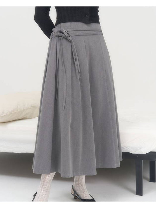 Ribbon Flare Long A-Line Skirt Gray - ZIZEMUSEUM - BALAAN 2