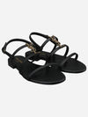 Women's Smooth Leather Gold Tone Monogram Detail Cassandra Flat Sandals Black - SAINT LAURENT - BALAAN 2