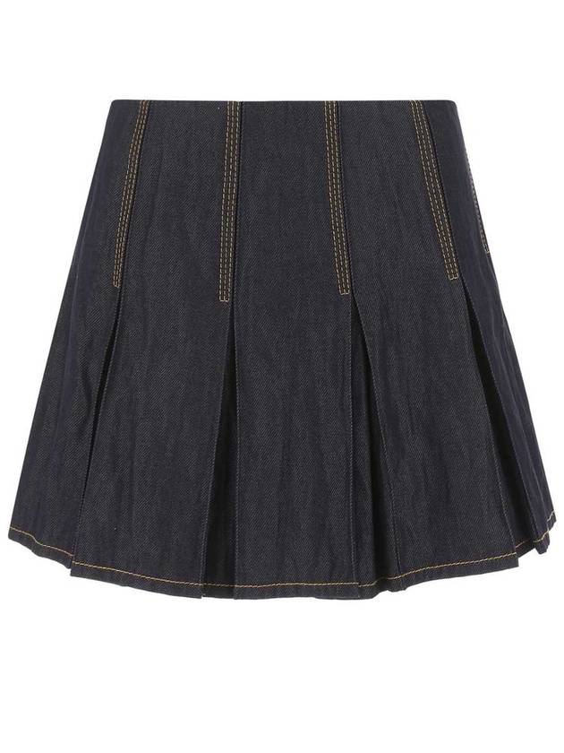 Stitched Denim Pleated Skirt - BOTTEGA VENETA - BALAAN 2