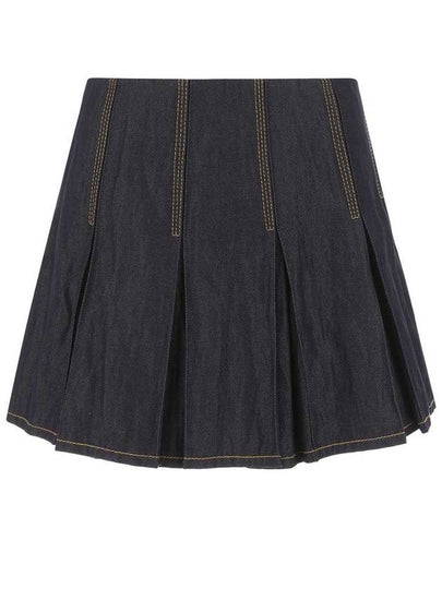 Stitched Denim Pleated Skirt - BOTTEGA VENETA - BALAAN 2