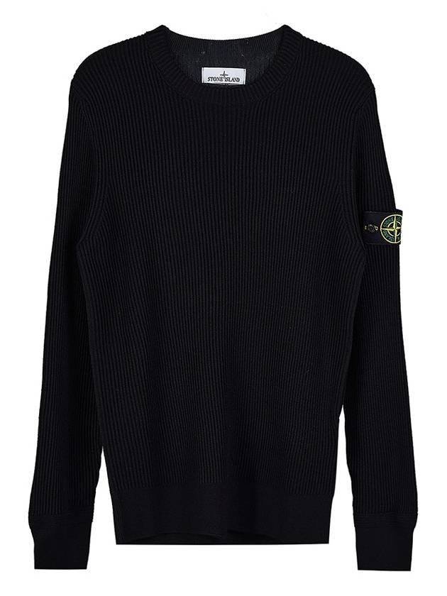 Wappen Patch Crew Neck Ribbed Wool Knit Top Black - STONE ISLAND - BALAAN 2