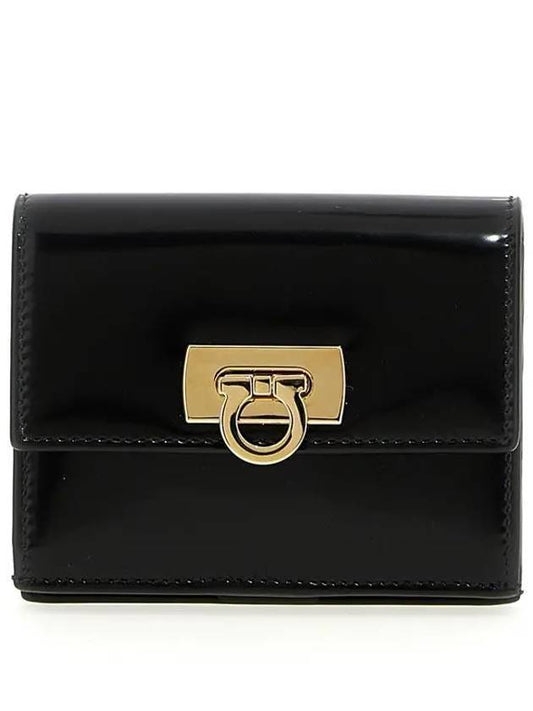 Gancini Compact Half Wallet Black - SALVATORE FERRAGAMO - BALAAN 1
