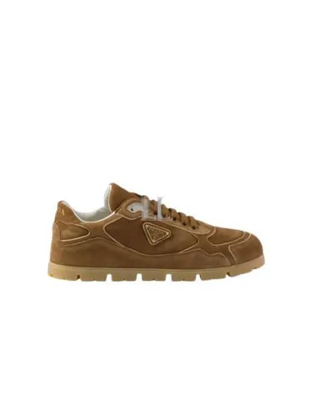 Triangle Logo Suede Low Top Sneakers Brown - PRADA - BALAAN 2