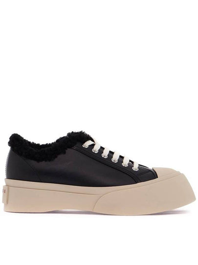 Women s Lace Pablo Shearling Leather Low Top Sneakers Black - MARNI - BALAAN 2