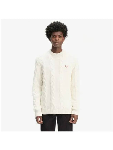 Fred Perry Sharp Chunky Cable Knit Sweater Ecru AFPM2438562 560 - FRED PERRY - BALAAN 1