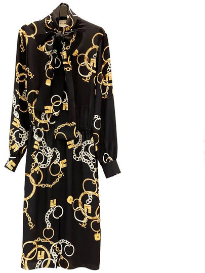 Chain Printed Silk Long Dress Black - CELINE - BALAAN 2