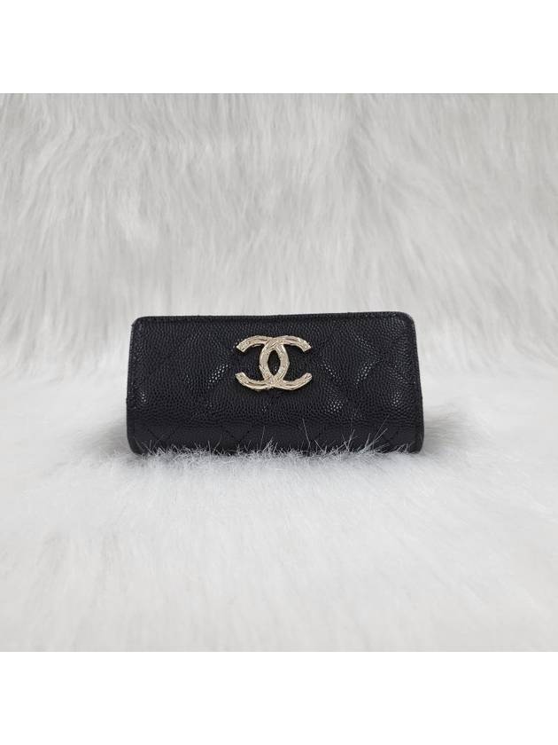 gold logo caviar card wallet black - CHANEL - BALAAN 4