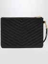 Matelasse Monogram Logo Strap Clutch Bag Black - SAINT LAURENT - BALAAN 3