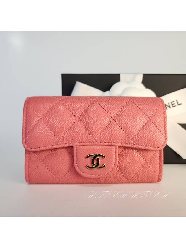 Classic card wallet caviar pink gold logo Knocktok AP0214 Domestic Department Store AS - CHANEL - BALAAN 3