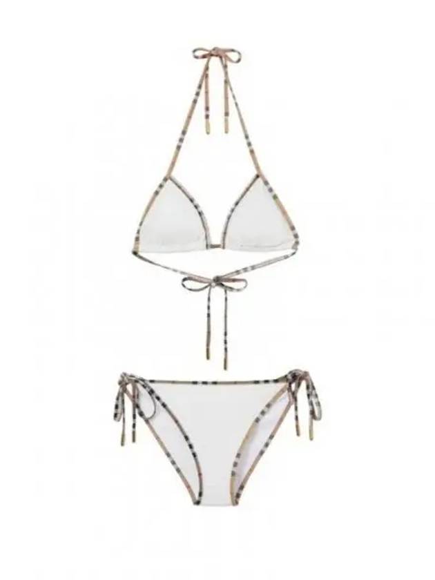 Women's Check Trimming Stretch Nylon Triangle Bikini Set White - BURBERRY - BALAAN 2