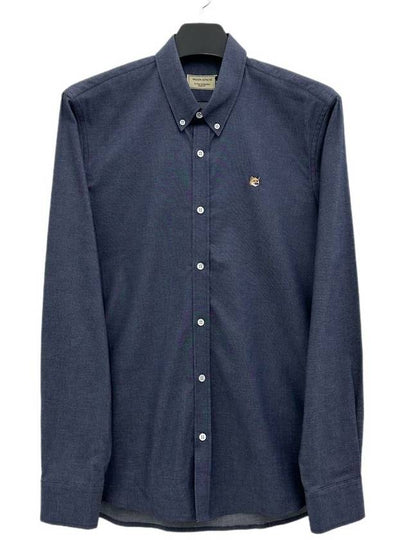 Fox Head Embroidered Classic Cotton Long Sleeve Shirt Navy - MAISON KITSUNE - BALAAN 2