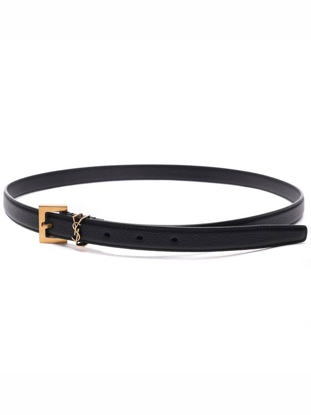 Cassandre Grained Leather Square Buckle Thin Belt Black - SAINT LAURENT - BALAAN 6