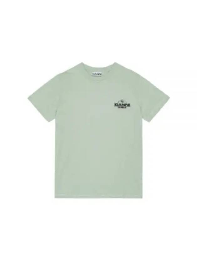 Logo Print Relaxed Fit Short Sleeve T-Shirt Aqua Form - GANNI - BALAAN 2