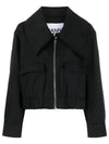 Women's Heavy Twill Wide Collar Zip-Up Jacket Black - GANNI - BALAAN 2