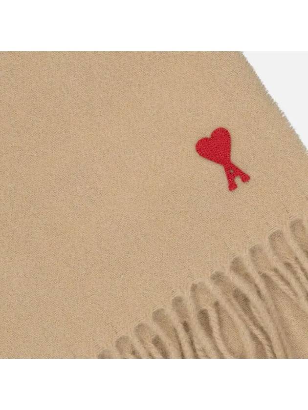 Small Heart Logo Wool Scarf Beige - AMI - BALAAN 3