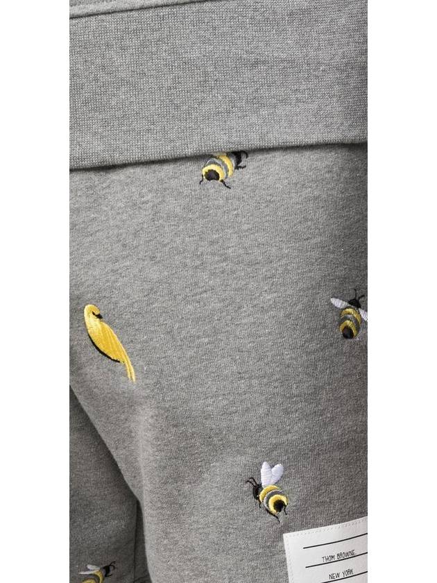 Bird Bee Embroidered Loopback Cotton Sweat Shorts Grey - THOM BROWNE - BALAAN.