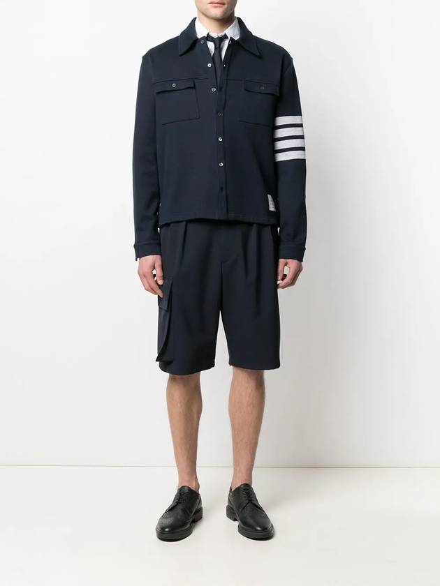 Double Face Cotton Knit 4 Bar Button Shirt Jacket Navy - THOM BROWNE - BALAAN 3