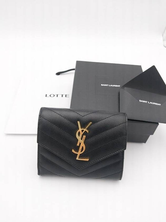 Matelasse Monogram Quilting Flap Half Wallet Black - SAINT LAURENT - BALAAN 2