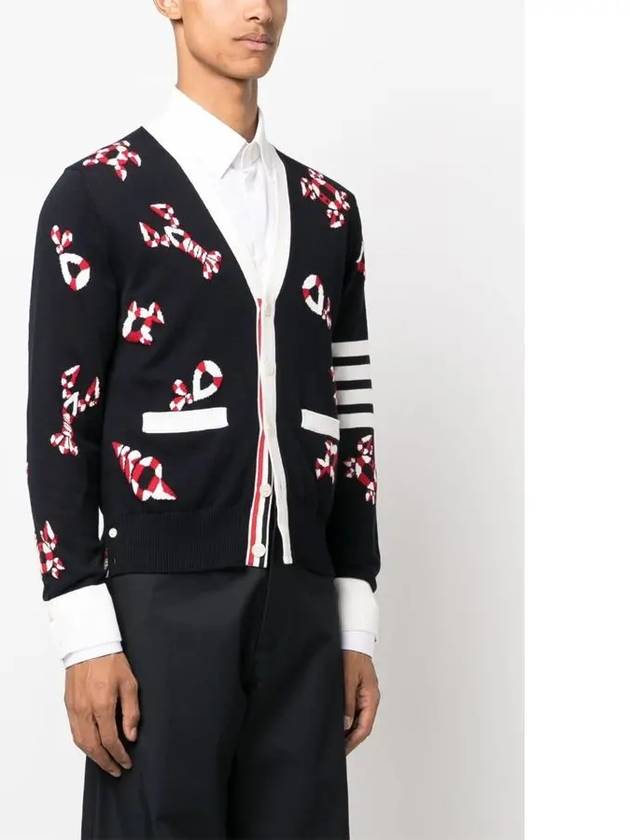 Gem Icons Intarsia Cardigan Navy - THOM BROWNE - BALAAN 5