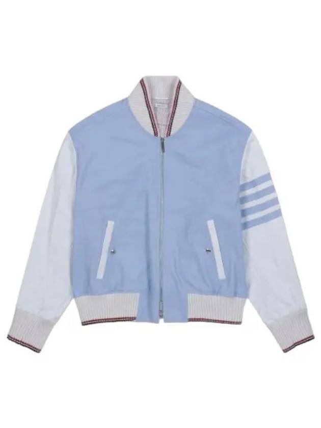 Diagonal bomber jacket sky blue jumper - THOM BROWNE - BALAAN 1