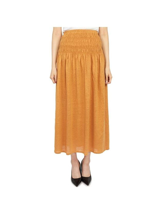 Tinoa Elastic Linen Long A-Line Skirt Mustard - VANESSA BRUNO - BALAAN 1