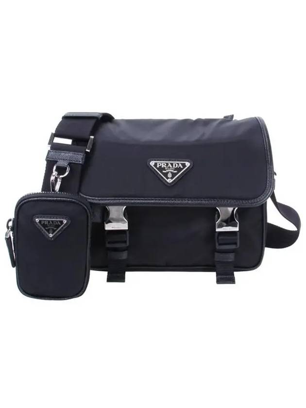 Triangle Logo Re-Nylon Saffiano Leather Cross Bag Black - PRADA - BALAAN 2