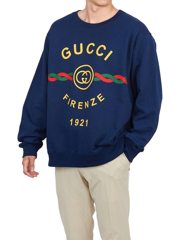 Firenze 1921 Cotton Sweatshirt Blue - GUCCI - BALAAN 5