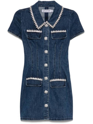 Self-Portrait Denim Collared Mini Dress Clothing - SELF PORTRAIT - BALAAN 1