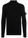 Wappen Patch Full Rib Pure Wool Knit Turtleneck Black - STONE ISLAND - BALAAN 3