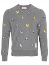 Embroidered Crew Neck Cotton Sweatshirt Grey - THOM BROWNE - BALAAN 2