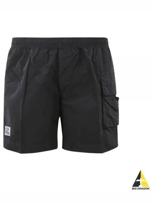 Flat Nylon Logo Patch Utility Swim Shorts Black - CP COMPANY - BALAAN 2