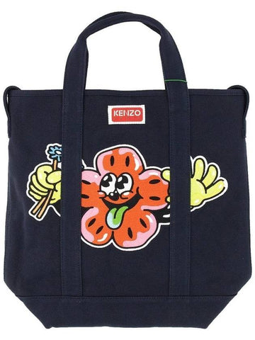 Boke Boy Tote Bag with Strap Navy Blue - KENZO - BALAAN.