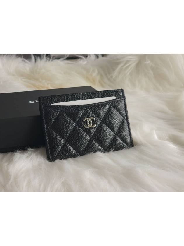 Silver CC Logo Caviar Card Wallet Black - CHANEL - BALAAN 4