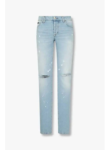 Men s Destroyed Painting Straight Jeans Light Blue - PHILIPP PLEIN - BALAAN 1