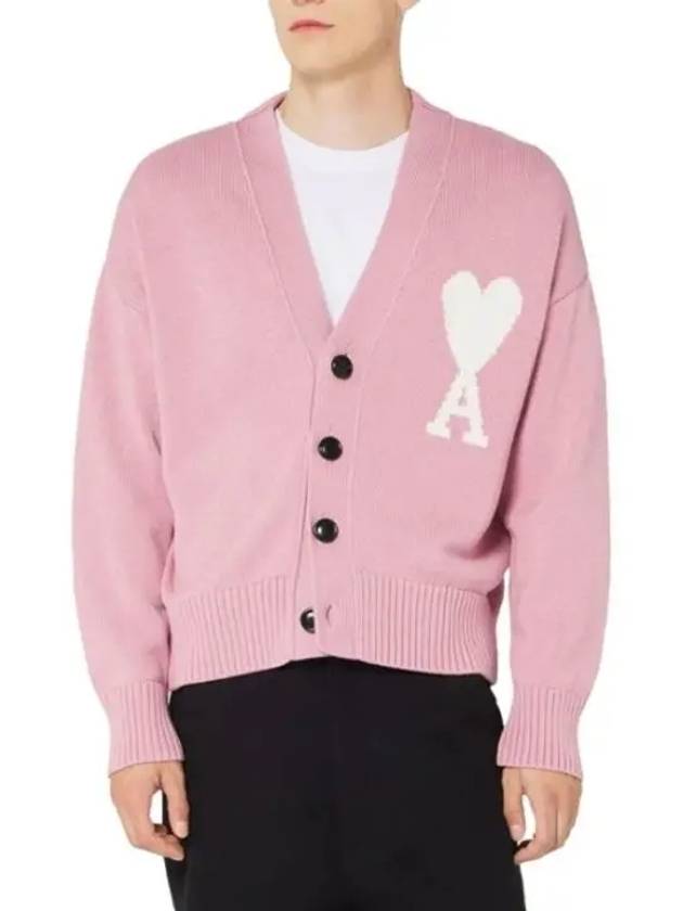 Big Heart Embroidered Logo Cardigan Pale Pink - AMI - BALAAN 3