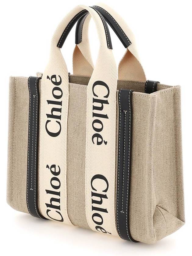 Woody Small Canvas Tote Bag Navy Beige - CHLOE - BALAAN 3