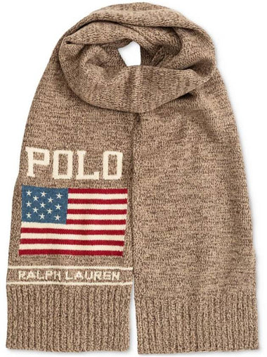 Shawl Men Women Bold Flag Logo Knit Muffler Brown PC1175 202 - POLO RALPH LAUREN - BALAAN 1