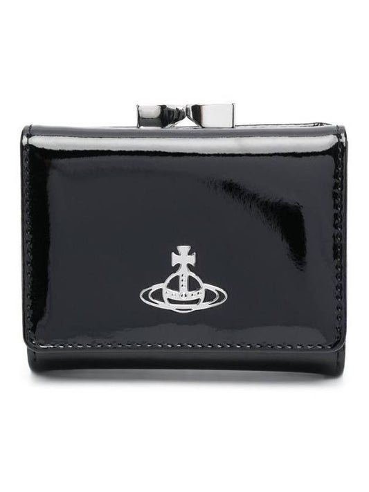 Shiny Patent Small Frame Leather Card Wallet Black - VIVIENNE WESTWOOD - BALAAN.