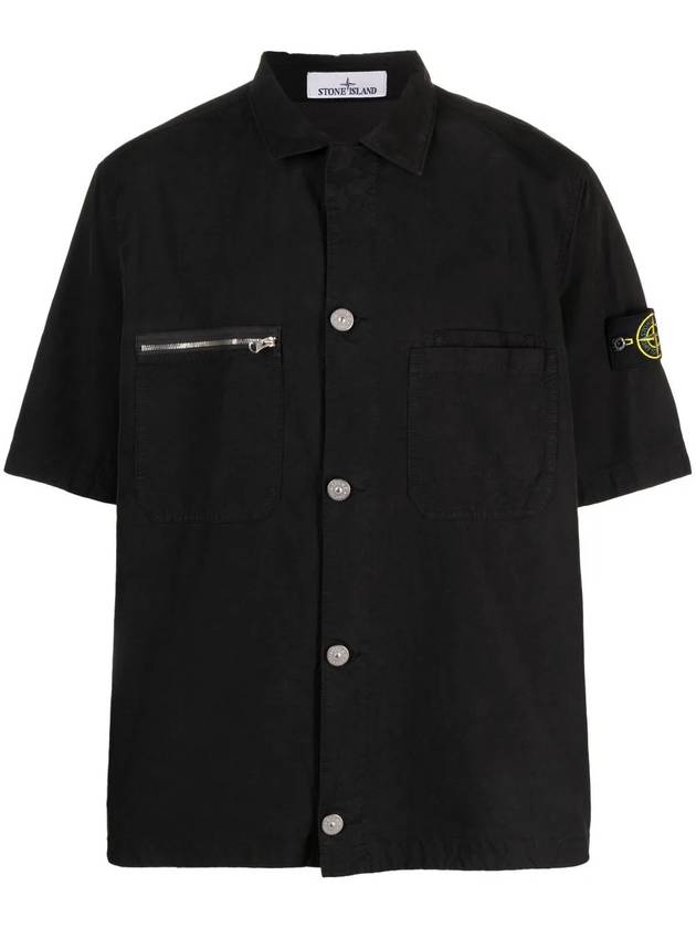 Men s Logo Patch Short Sleeve Shirt Black - STONE ISLAND - BALAAN 1