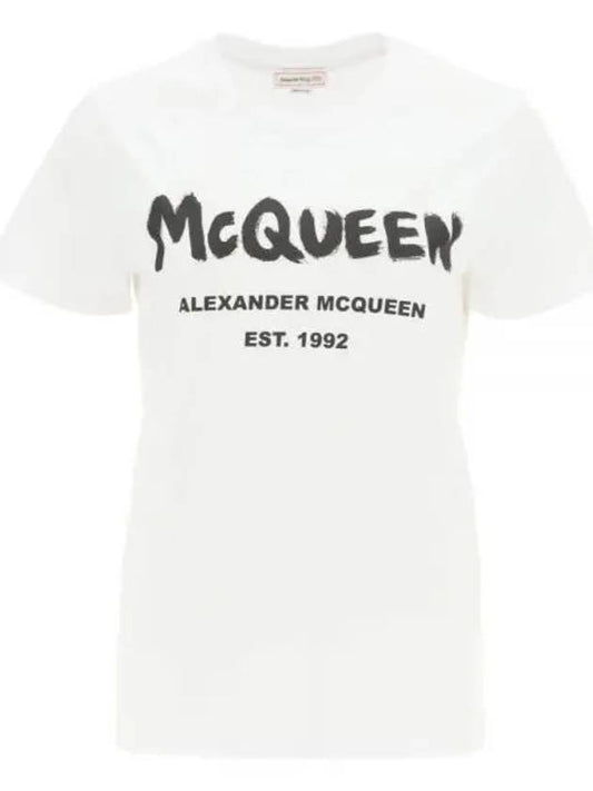 Women's Graffiti Logo Short Sleeve T-Shirt White - ALEXANDER MCQUEEN - BALAAN 2