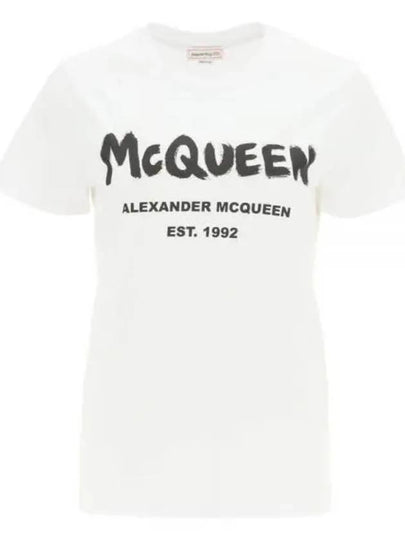 WoMen's Graffiti Logo Short Sleeve T-Shirt White - ALEXANDER MCQUEEN - BALAAN 2