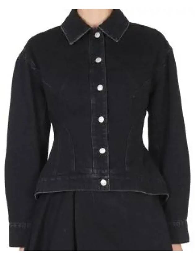 Button Up Peplum Denim Jacket Black - ALEXANDER MCQUEEN - BALAAN 2