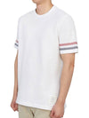 Textured Cotton Stripe Short Sleeve T-Shirt White - THOM BROWNE - BALAAN 5