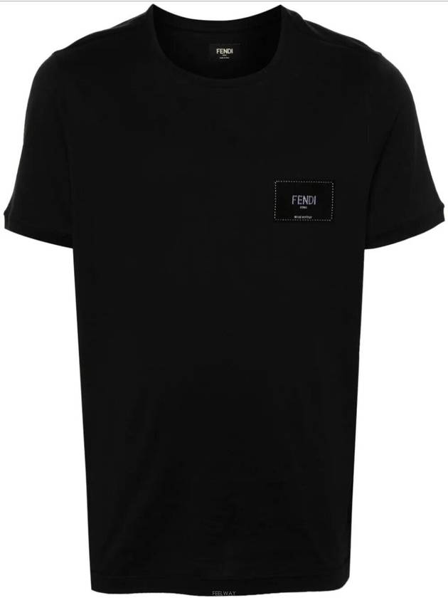 Logo Embroidered Jersey Cotton Short Sleeve T-Shirt Black - FENDI - BALAAN 5