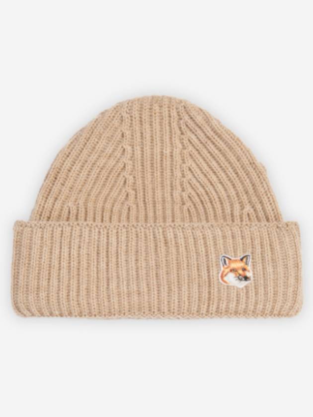 Fox Head Patch Ribbed Beanie Beige - MAISON KITSUNE - BALAAN 2