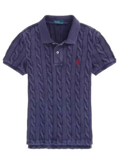 Slim Fit Cable Knit Polo Shirt Navy - POLO RALPH LAUREN - BALAAN 2