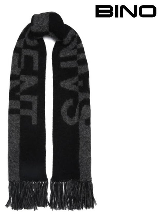 Bicolor Logo Wool Mohair Muffler Black Grey - SAINT LAURENT - BALAAN 2