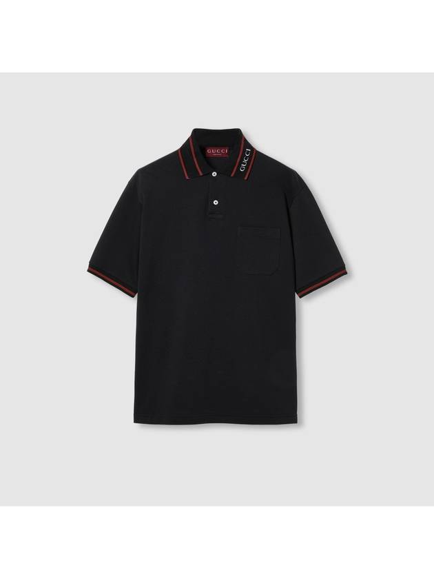 Logo Collar Cotton Polo Shirt Black - GUCCI - BALAAN 2