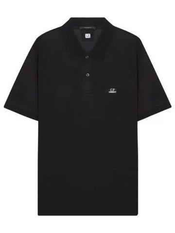 Men's Embroidered Logo Stretch Short Sleeve Polo Shirt Black - CP COMPANY - BALAAN 1