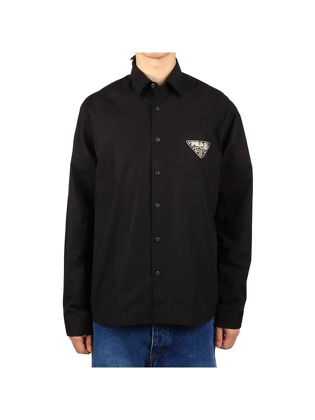 Triangle Logo Rhinestone Long Sleeve Shirt Black - PRADA - BALAAN 2